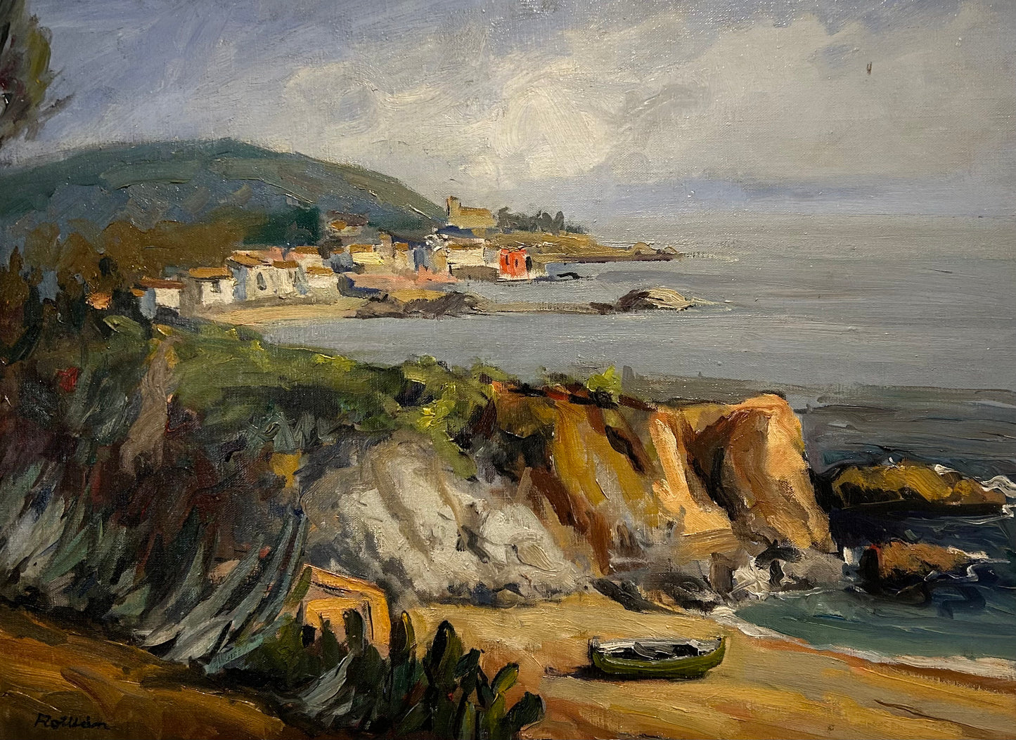 Mediterranean Coastal Village, oil on canvas.