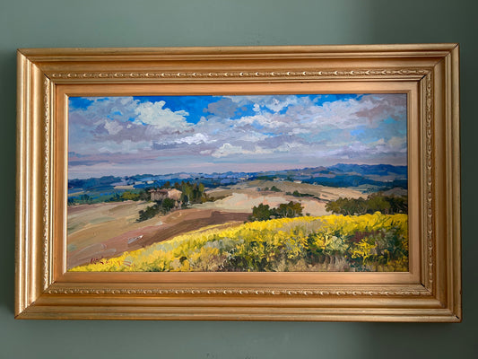 Tuscan panorama, oil on board